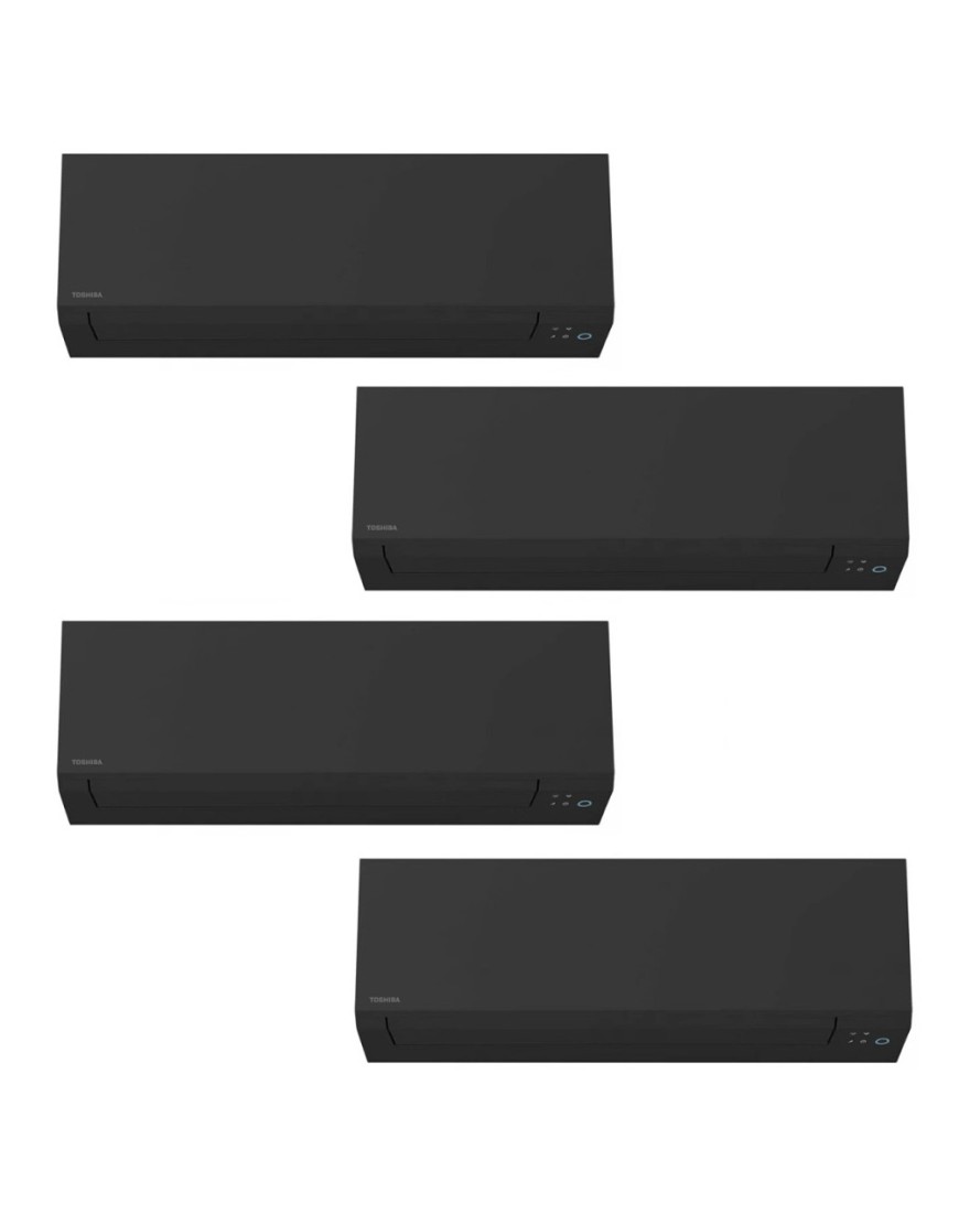 Aparat de aer condiționat multisplit TOSHIBA cu patru unități interne EDGE Black, trei 9000 BTU și una de 18000 BTU, wifi integrat, garanție 60 luni, funcționare pe încălzire până la -20°C